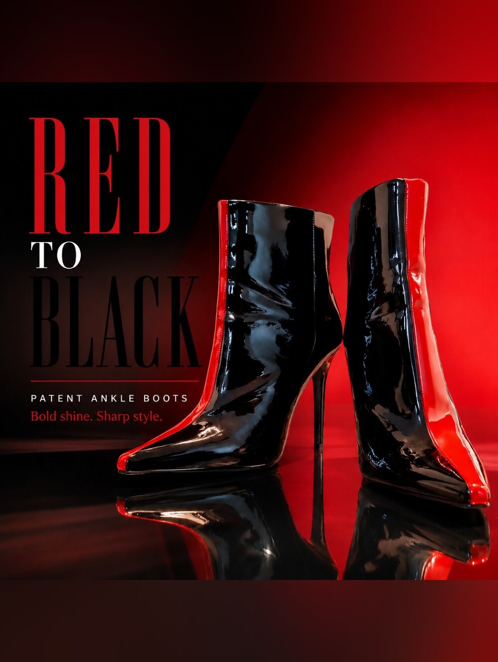 Patent Two-Tone Black and Red Stiletto Ankle Boots